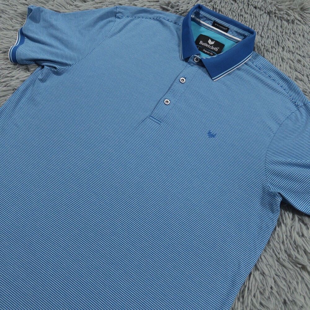 Butter Cloth Shirt Large Blue Polo Icy Cotton Striped Logo Regular Fit Mens